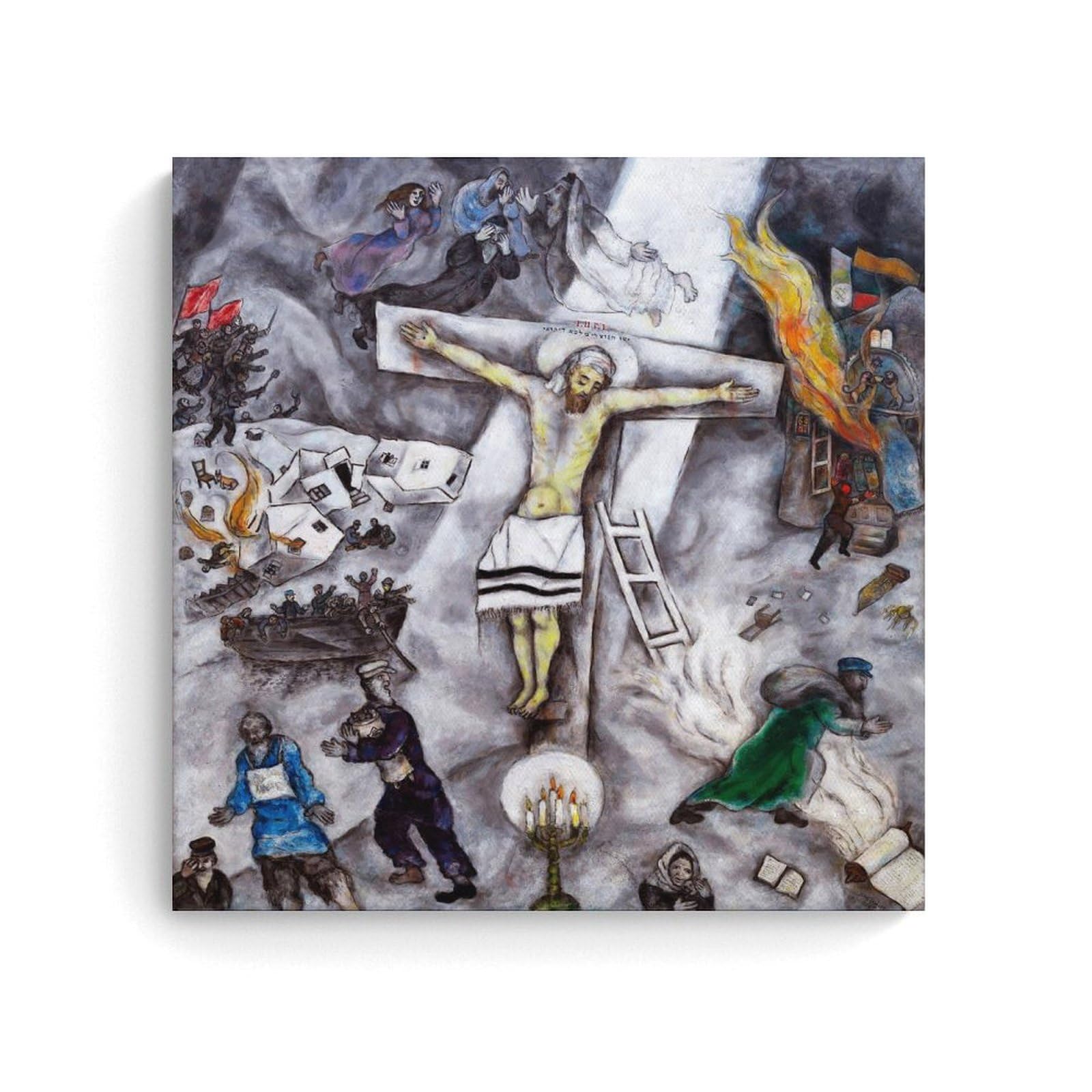 JUYOZ Marc Chagall Painter Works《White Crucifixion》Poster Canvas Painting Wall Art Decorative Picture Prints Modern Decor 20x20inch(50x50cm)