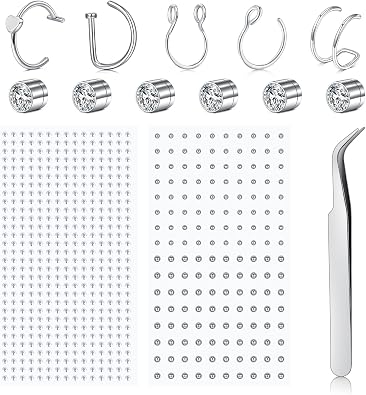MODRSA Fake Nose Stud & Ring - Clip on, Lip & Eyebrow Piercing - Silver & Gold
