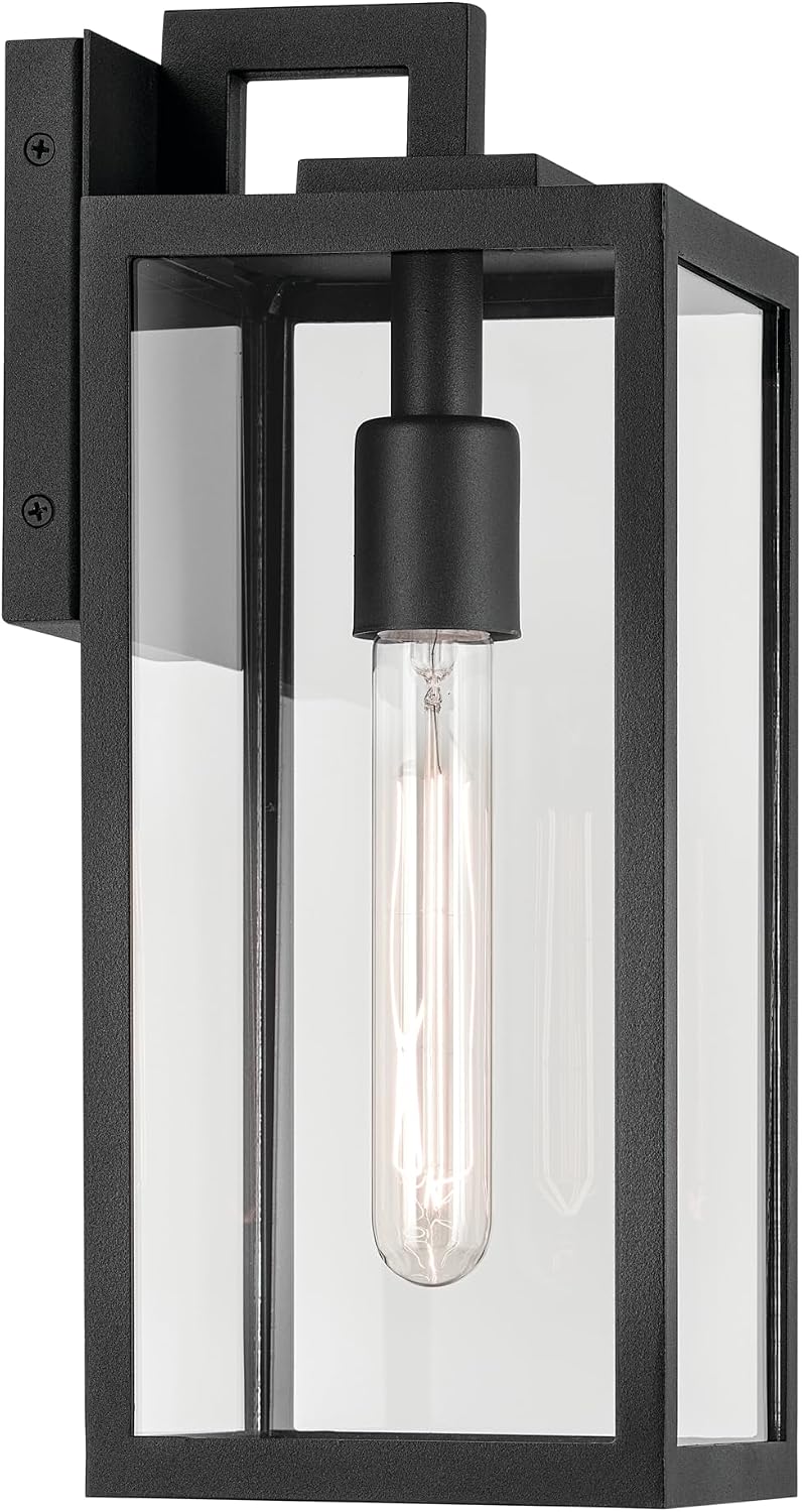Kichler Branner 1-Light Textured Black Luxe Updated Traditional Outdoor Wall Light with Clear Glass for Exterior Doors, Garage, Porch or Patio Walls, (5.75" W x 14" H) 59111BKT