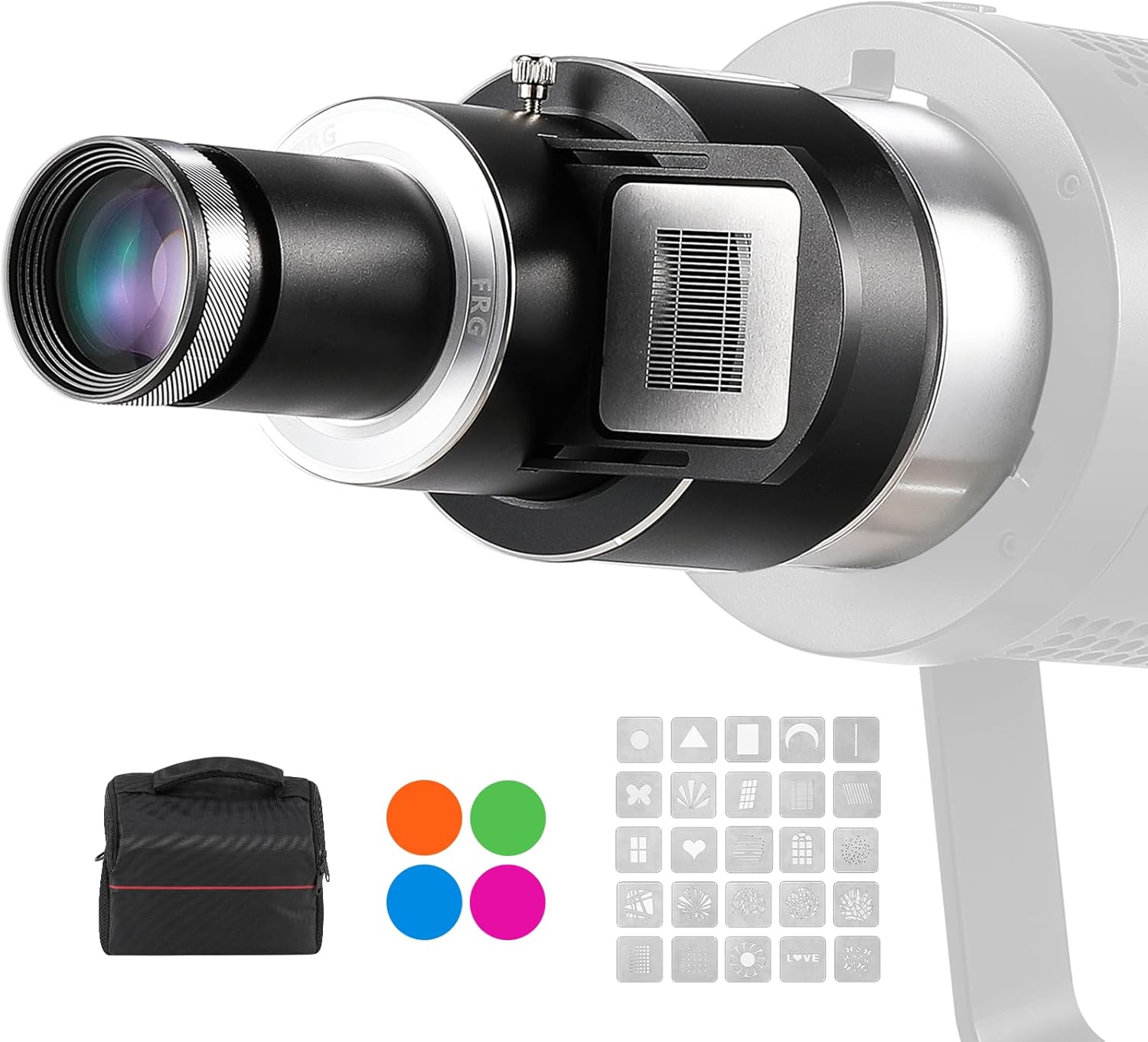 Bowens Mount Optical Snoot - 4 Color Filters, 25 Gobos & Carrying Bag | Compatible with Aputure/Godox | Projection Spotlight for Portrait, Creative Video & Photography