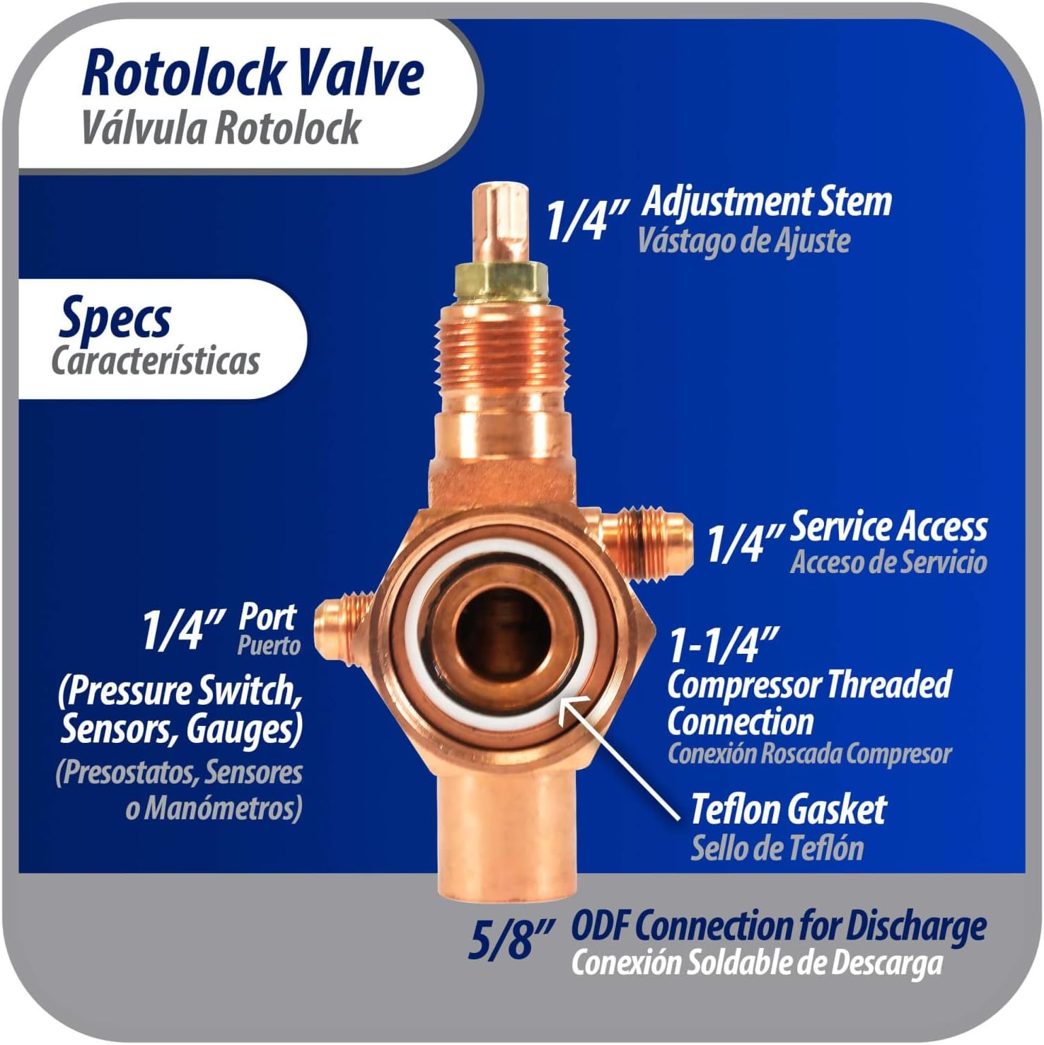 Appli Parts APRV-VA09 Rotolock Valve V09 1-1/4 in x 5/8 in ODF solder connection Universal replacement valve will work for refrigeration and air conditioning systems