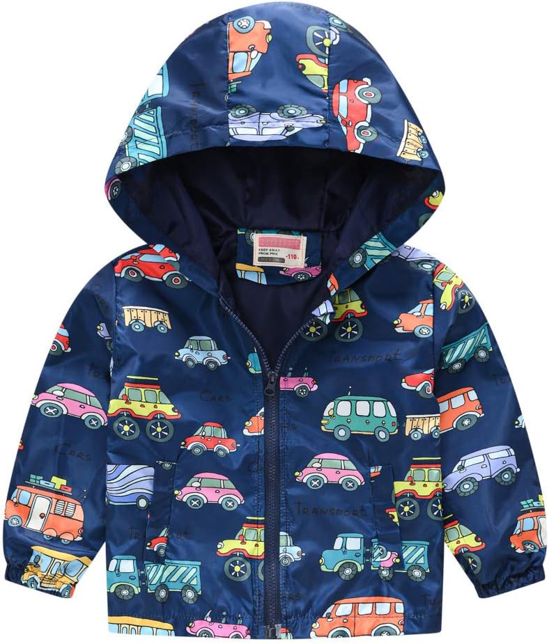 Baby Outerwear Jackets Grils Coat Zipper Print Toddler Kids Baby Hooded Boys Windproof Autumn (Navy G, 12-18 Months)