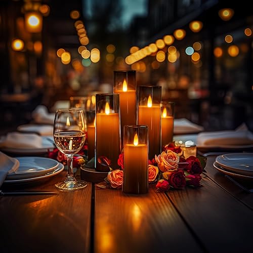 Miniatura 6 de Homemory Velas Decorativas Sin Llama, Velas a Batería con Control Remoto y Temporizador, Velas LED de Pilar Parpadeantes, Plexiglás, Gris, Paquete