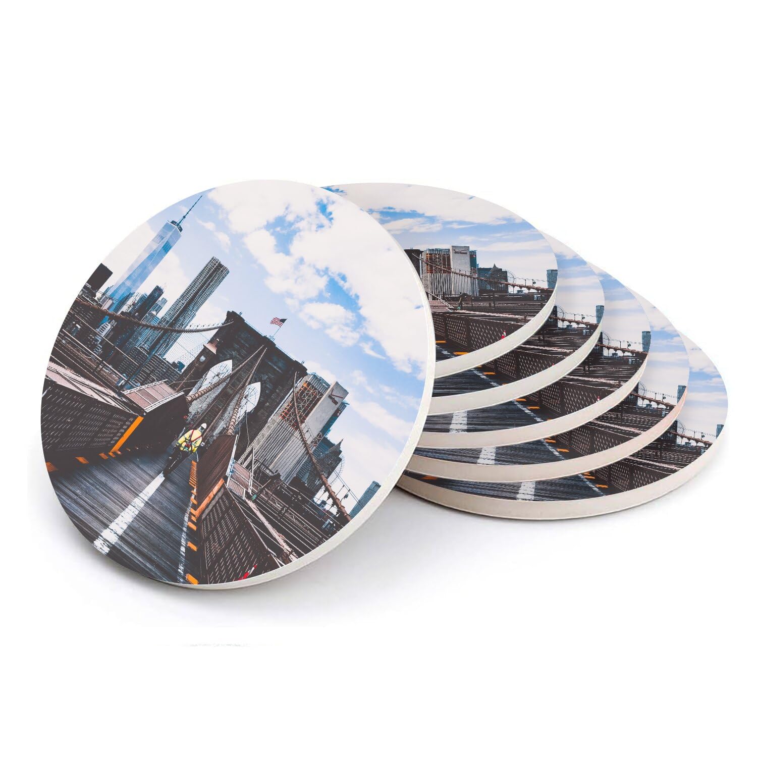 Sous-verre ronds en céramique New York Pompier - Lot de 6