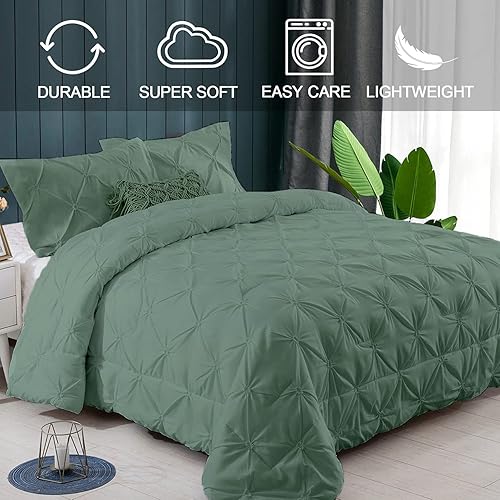 Miniatura 10 de GLIMMER TEXTILE Juego de funda de edredón plisada, tamaño Queen de gran tamaño (98 x 98 pulgadas), 3 piezas, 100% algodón orgánico, 1000 hilos,