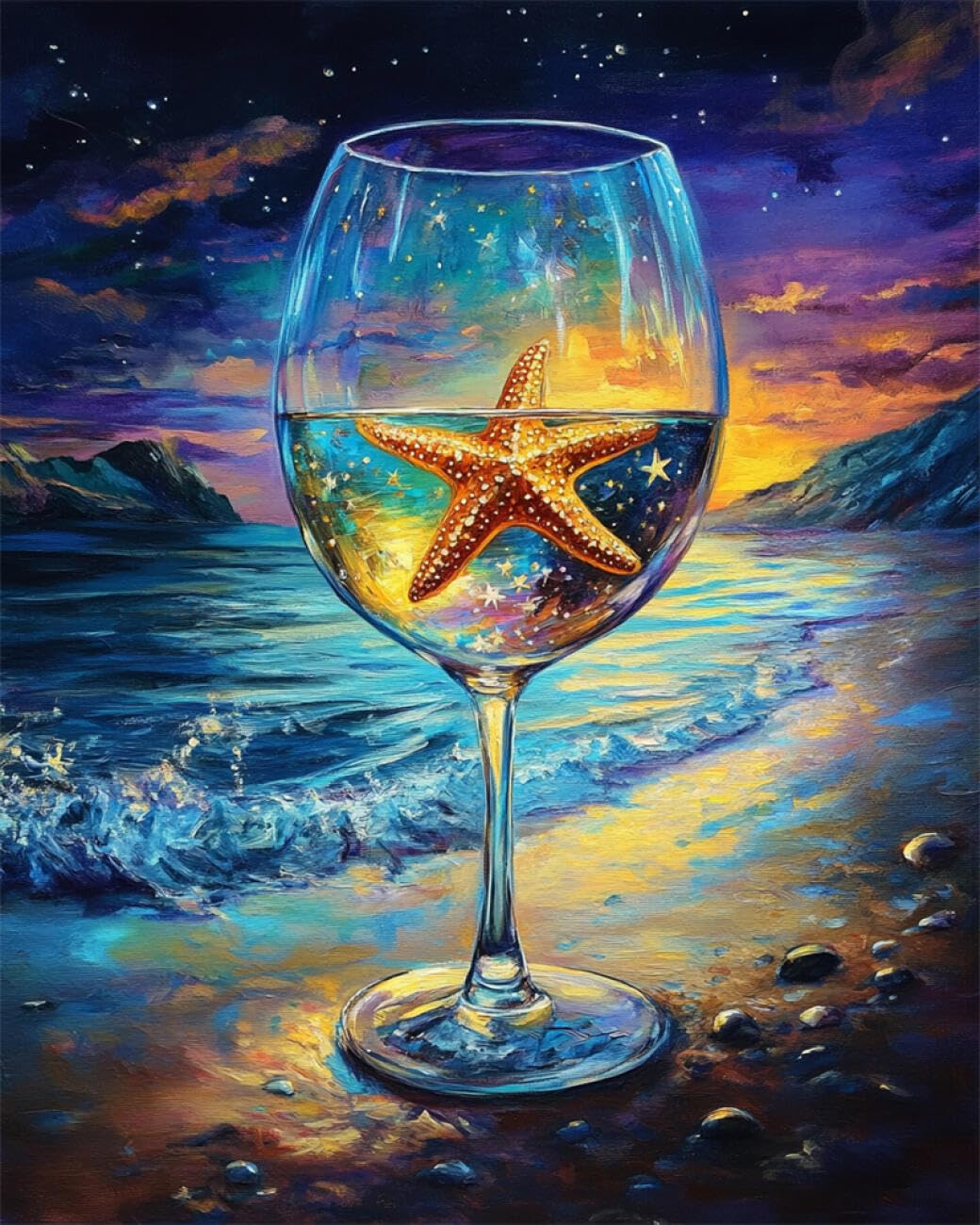 RKFLGEW DIY Seed Bead Embroidery Kits Beach Starfish 30x40cm