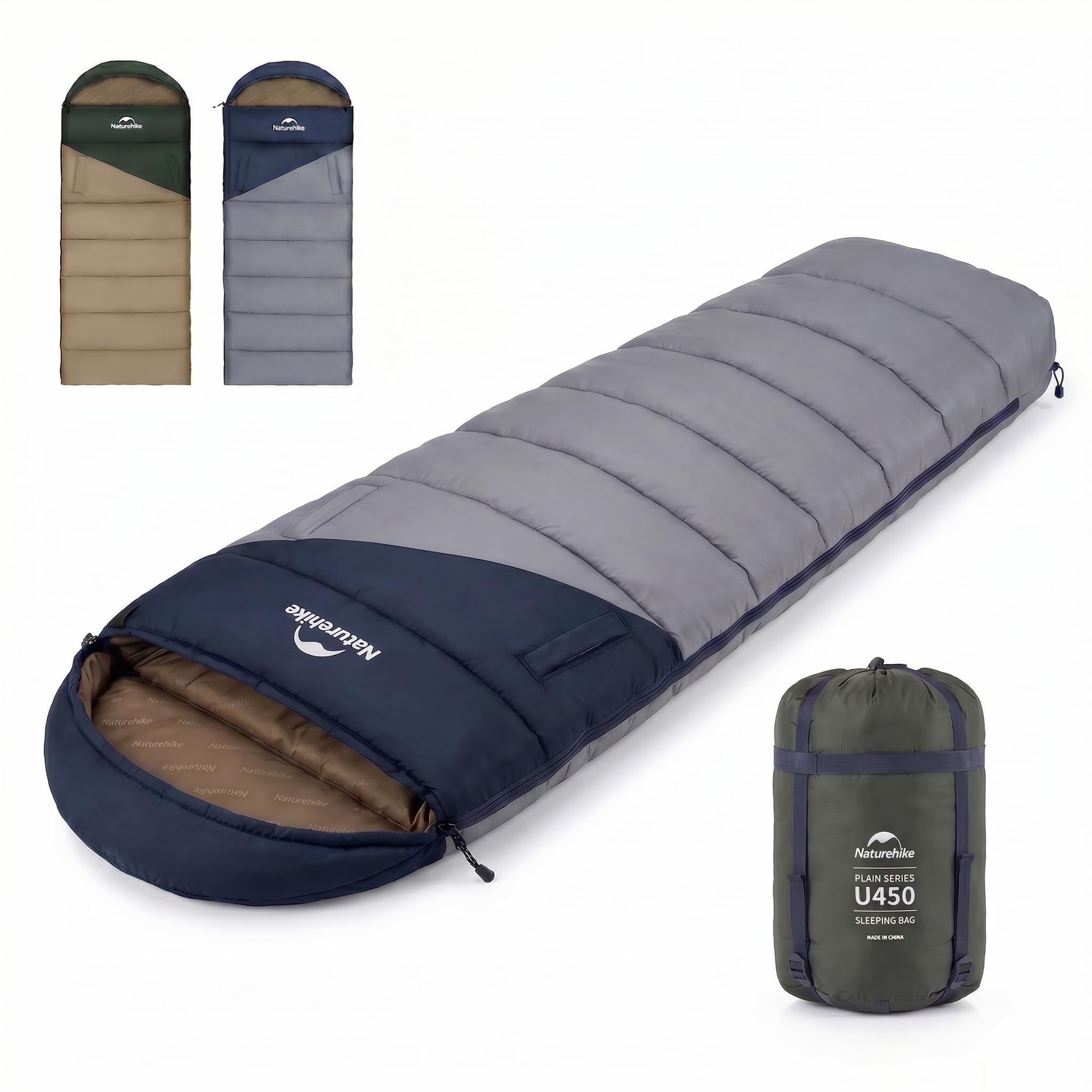 Naturehike Sleeping Bag with Hood for Camping, Lightweight and Comfortable, Ideal for Outdoor Adventures and Travel (Dark Blue + Light Blue/Left (8.5~4°C))