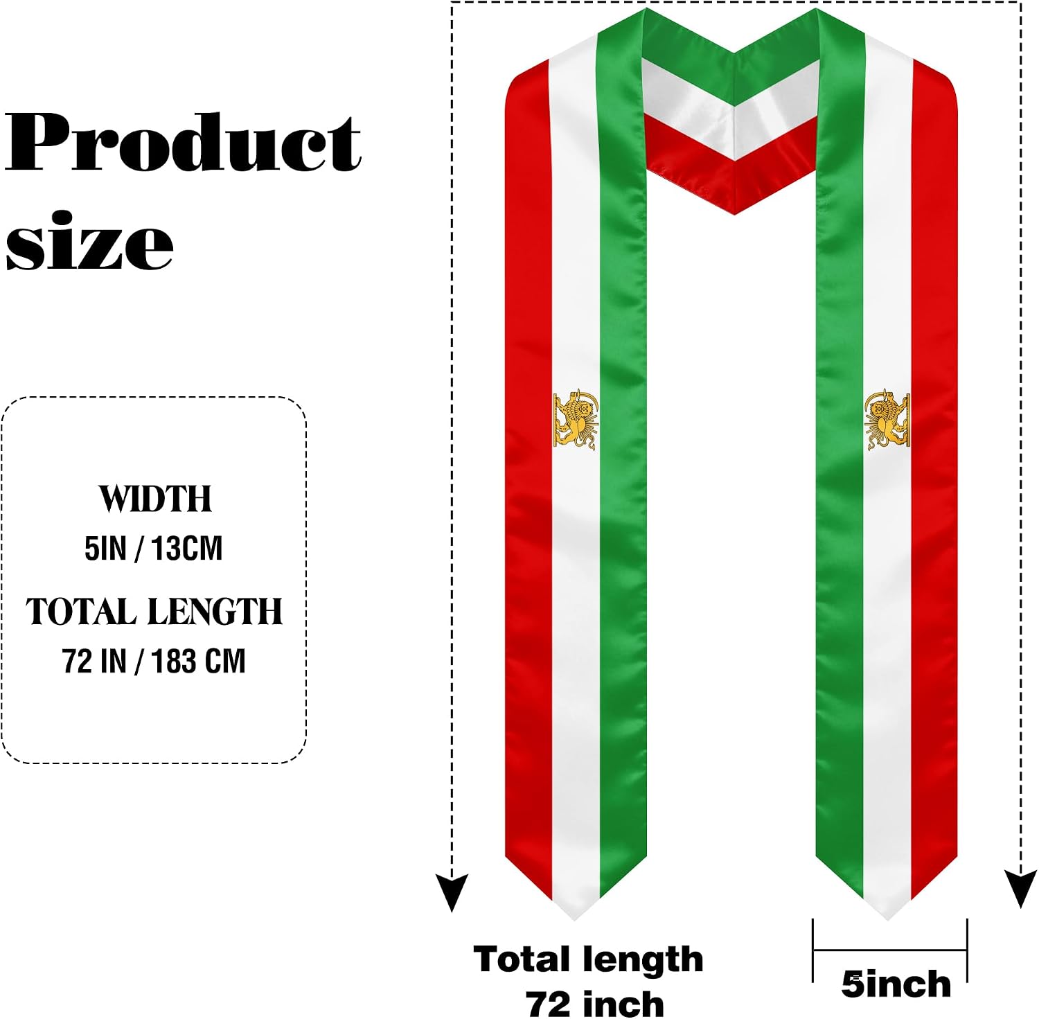 Iran Flag Graduation Stole, Graduation Sash Scarf for International Students, 2026 Graduation Gifts