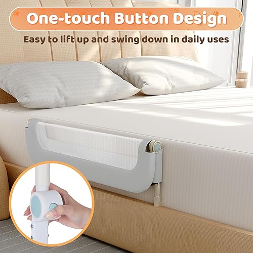 Miniatura 12 de Barandilla de protección de cama para niños pequeños, rieles de seguridad plegables y de altura ajustable de 32 pulgadas - Barandilla de barrera