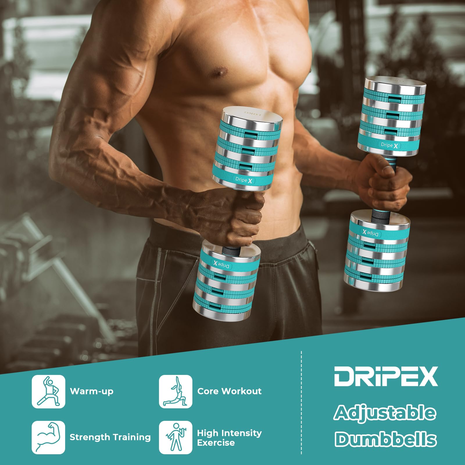 Dripex Verstellbare Hanteln Set, Hanteln Ein Paar 5kg-10KG mit einem Gewicht schnell Justierbare von 3kg-10kg Innovative Stahlhantel für Zuhause