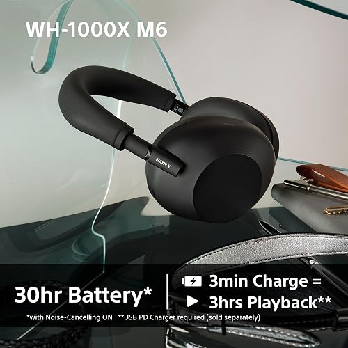 SONY WH-1000XM6 Flagship Noise Cancelling Over-Ear Wireless Bluetooth Headphones, Signature Hi-Res Sound, Comfort, Foldable Design, Durable Case, 30 HR Battery NC On, iOS & Android – Black - 8
