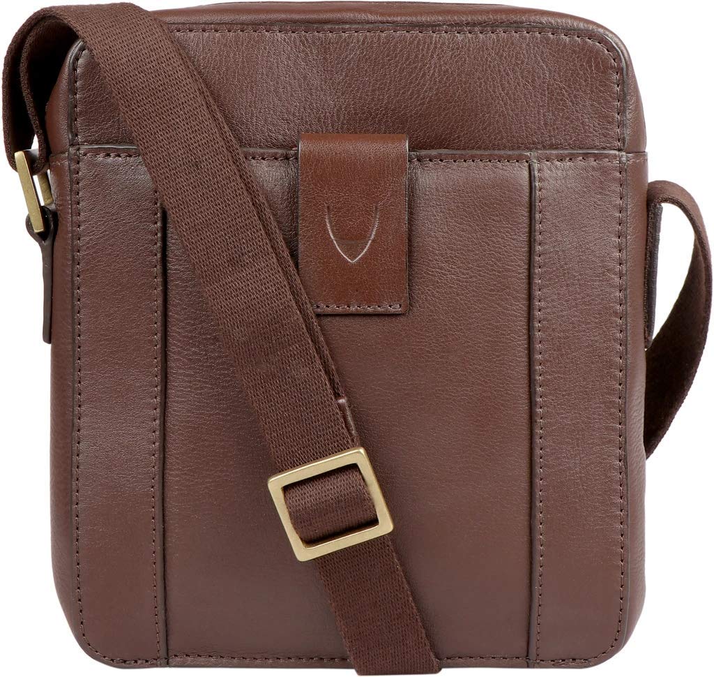 Hidesign Aiden Genuine Leather Mini Zip Top Crossbody Unisex Messenger Bag (Brown)