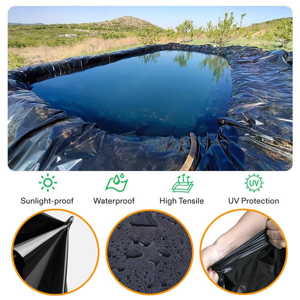 Wasserdichte Teichfolie für den Außenbereich, Mini-Teiche, Fischteiche, 1 x 1 m bis 12 x 20 m, Schwarz, flexibel, ideal für Gartengestaltung und Wasserlebewesen