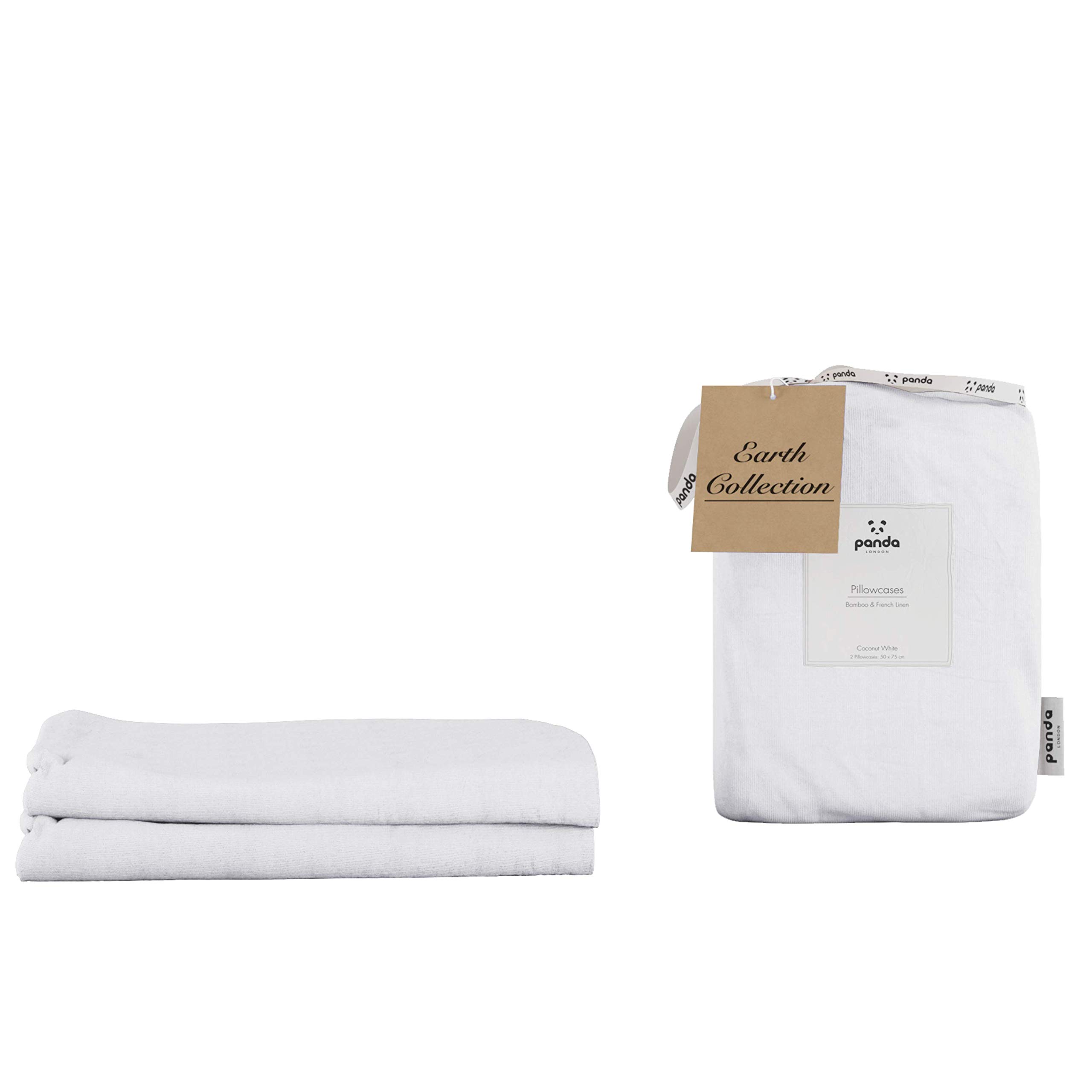 Panda Coconut White Bamboo & French Linen Pillowcases, | 2 X 75 X 50 Cm | Soft & Breathable | Hypoallergenic & Antibacterial | Natural Choice For Skin & Hair | Moisture-Wicking | Better Quality Sleep