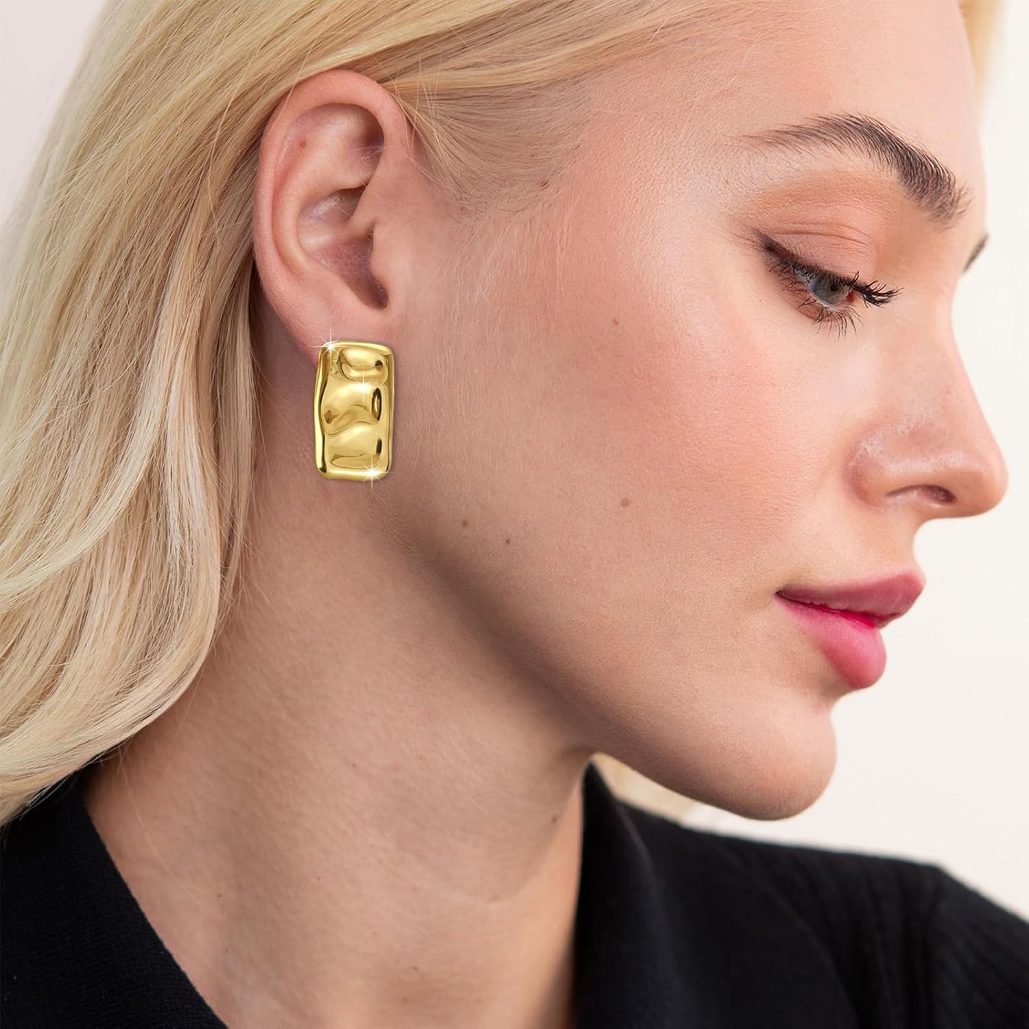 925 Sterling Silver Chunky Gold Rectangle Stud Earrings for Women| Dainty Thick Stud Earrings | Geometric Square Earrings | Minimalist Geometric Earrings Gifts Jewelry for Women - Image 2