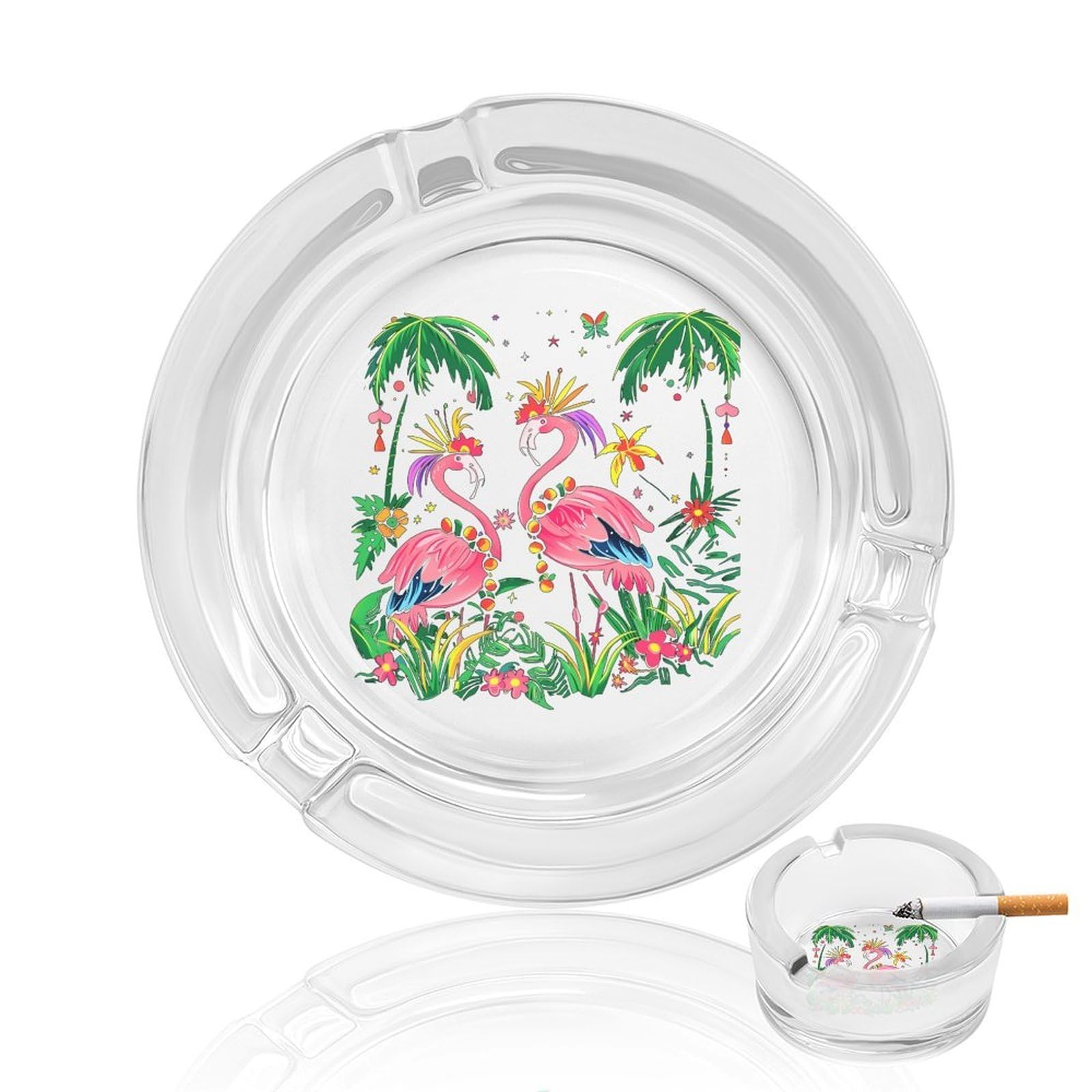Flamingo Mardi And Gras Day Ashtray Portable Round Glass Outdoor Ash Tray for Home Office Garden Pub
