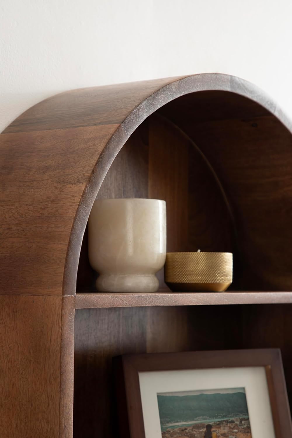 Kate and Laurel Arcott Modern Arched Wall Shelf; 18 x 26; Walnut Brown; Transitional Arch Wall Shelves for Over-the-Toilet Storage or Entryway Storage Shelf