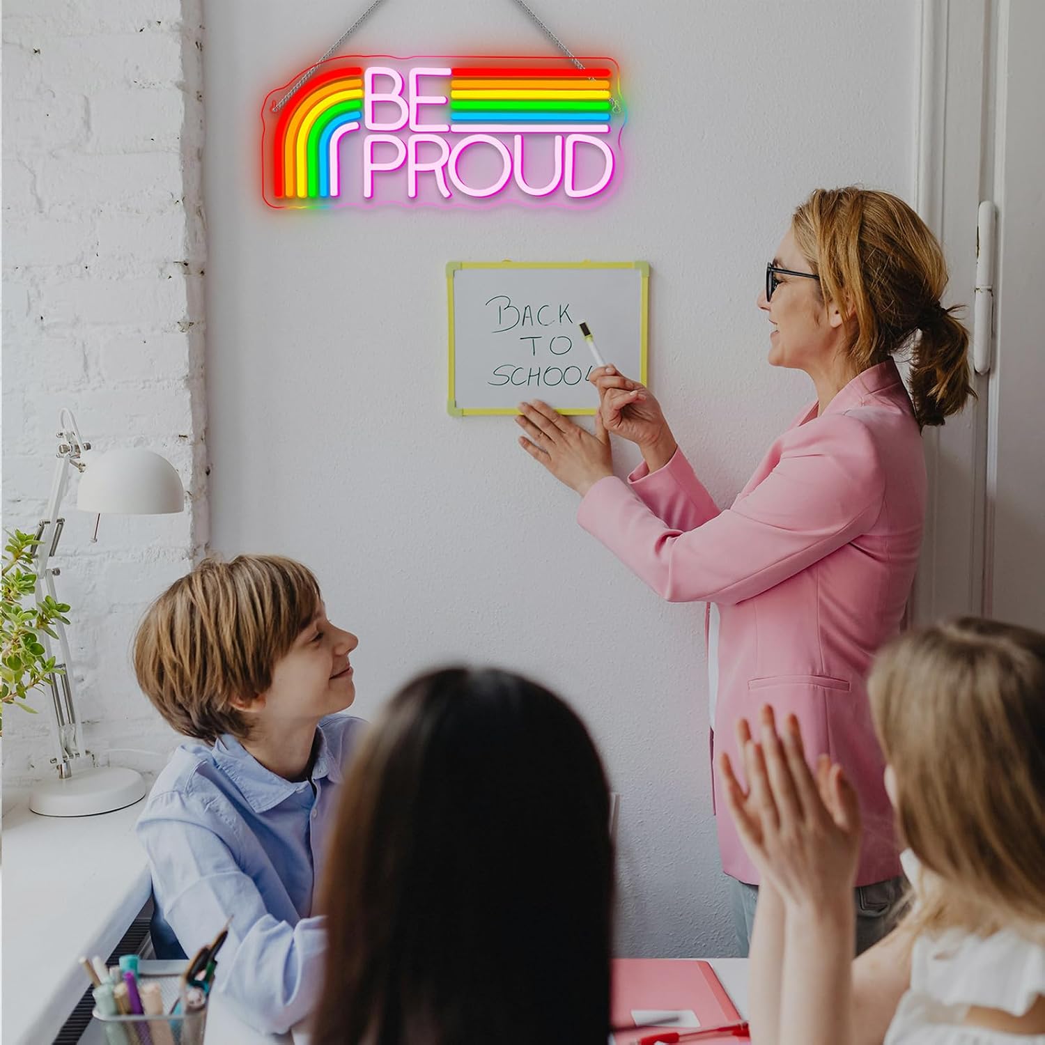Be Proud Neon Sign Rainbow Neon Signs Book Led Sign for Classrooms Library Bedrooms Dorm Wall Decor Room Decor for Teen Girls Boys Motivational Neon Light Up Signs