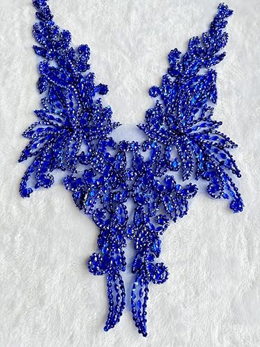 Miniatura 27 de Zbroh Parche multicolor de diamantes de imitación cosidos a mano, accesorios de manualidades para vestido de novia de niña, 14 x 20 pulgadas Champán