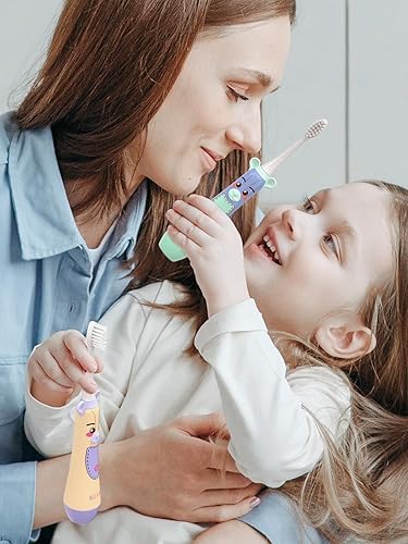 Miniatura 8 de NELL&WELL Cepillo de dientes eléctrico para niños, cepillos de dientes a batería con 3 cabezas de cerdas suaves para niños y niñas a partir de 3