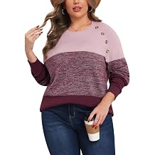 TIANZHU Plus Size Sweater for Women Colorblock Long Sleeve Crewneck Casual Loose Pullover Shirt Fall Top
