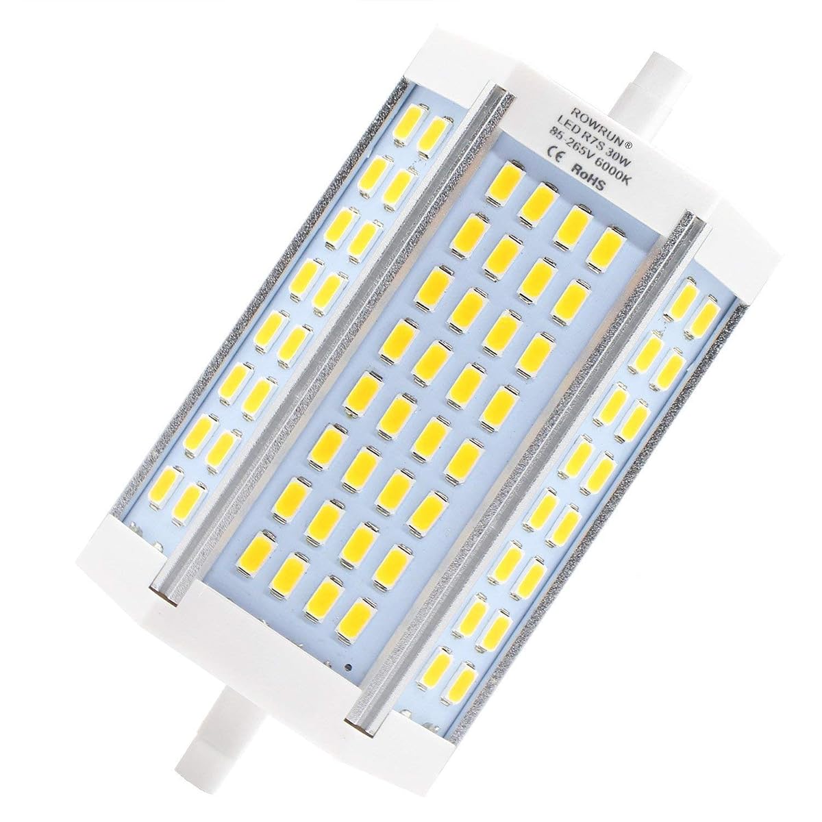 Rowrun R7S 30W LED Bulb, Daylight White 6000K, 118mm Double Ended, Aluminum,
