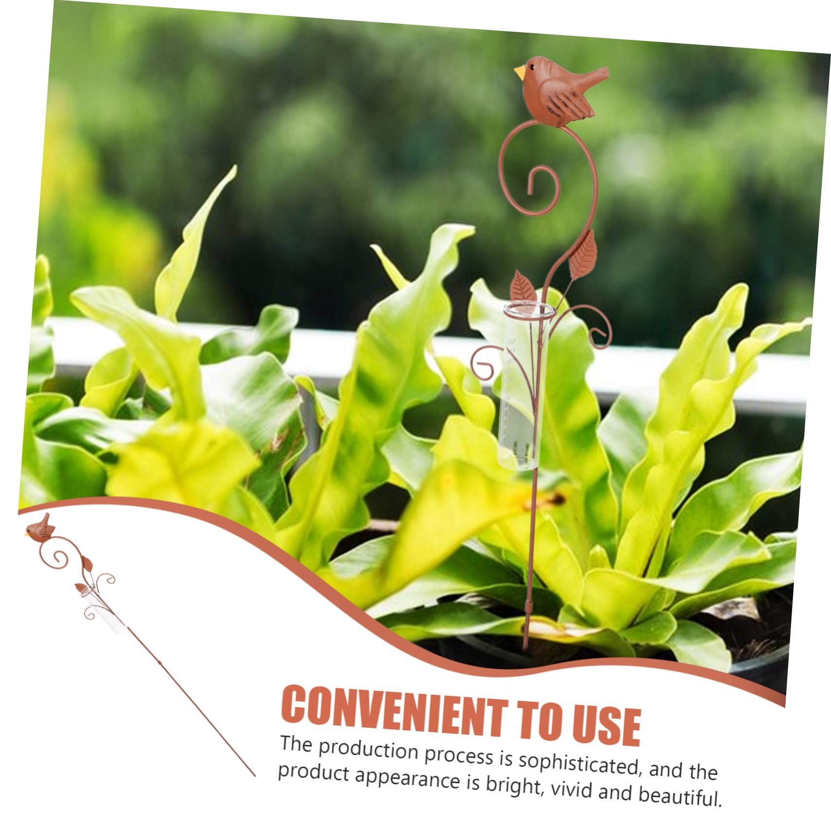 ULTECHNOVO Dekorativer Regenmesser aus Eisen und Glas mit Praktischem Messrohr und Braunem Gartenpfahl für Terrasse und Hof Kreativer Gartendeko Accessoire