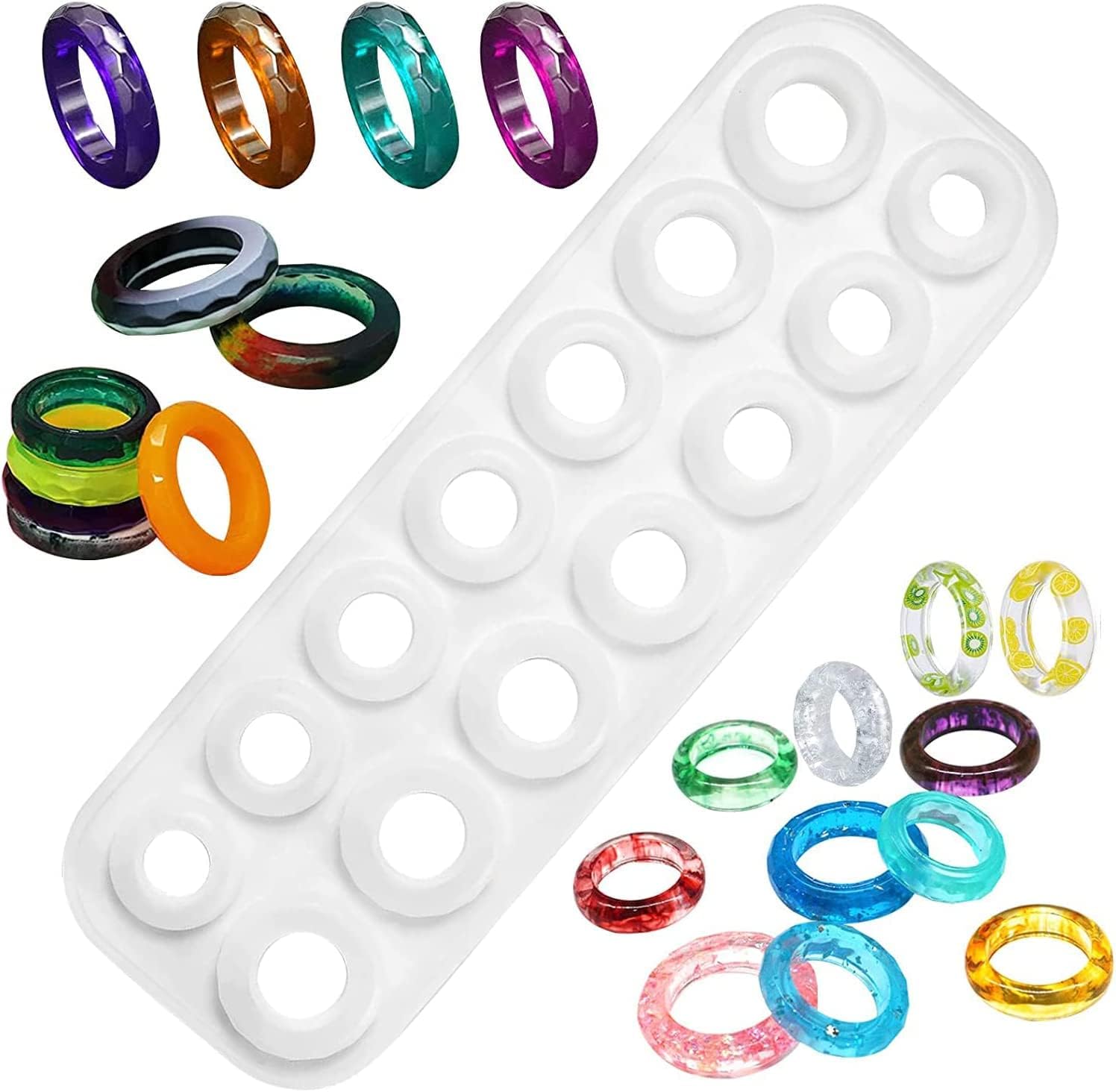 3D 14 Holes Ring Silicone Molds Women Earring Resin Moulds Jewelry Making Mould Round Pendant Onament Craft Mold for Wedding Birthday Gifts Decoration Handmade DIY