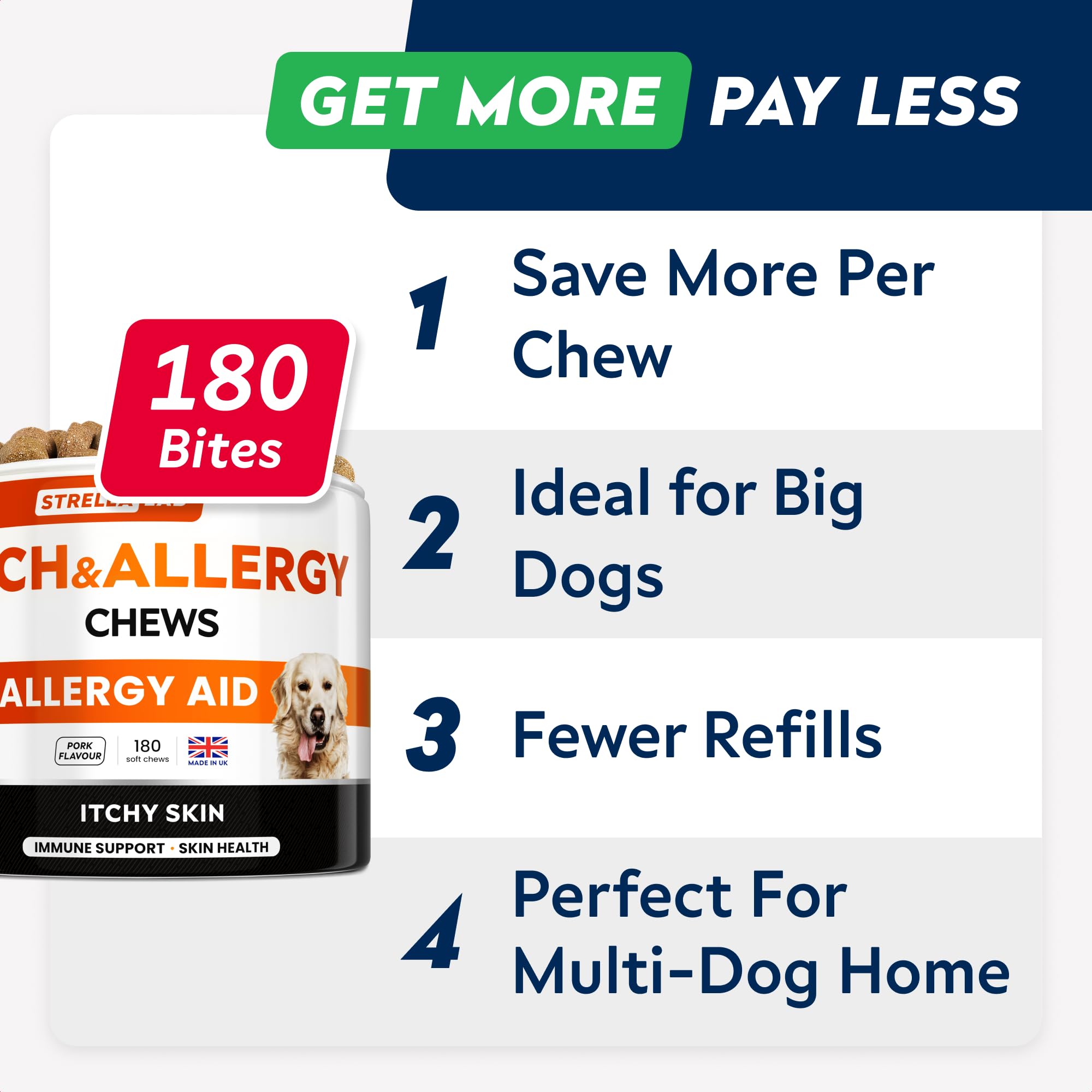 STRELLALAB Allergy Support Chews for Dogs with Omega 3 Fish Oil, Itchy Skin Support Immune Supplement, Skin & Coat Health - Image 2