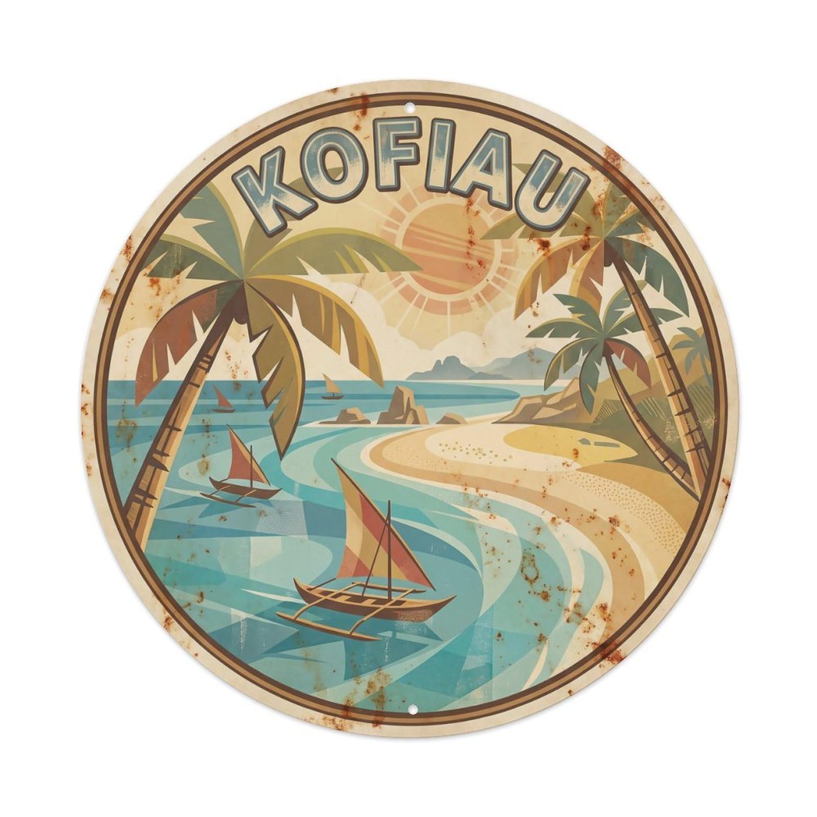 Odgynaw 8X8inch(20X20cm) Kofiau Island Beach Destination Tropical Shore Metal Tin Sign