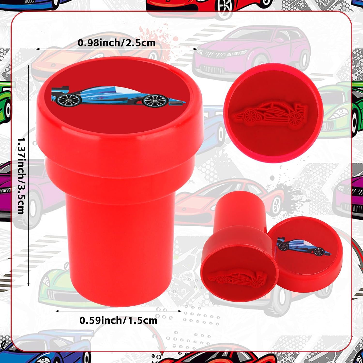 24 Pcs Race Car Stamps Racecar Self Inking Stamps Mini Colorful Fast Cars Print Stamp Birthday Party Favors for Boys Girls School Classroom Rewards Carnival Prizes Supplies