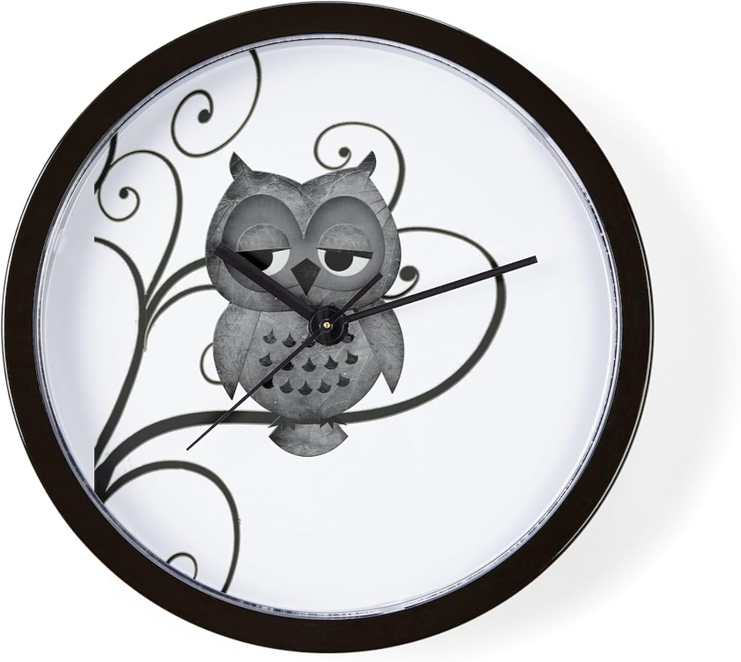 CafePress Black White Swirly Tree Owl 10" Wall Clock for Livingroom, Kitchen, or Office