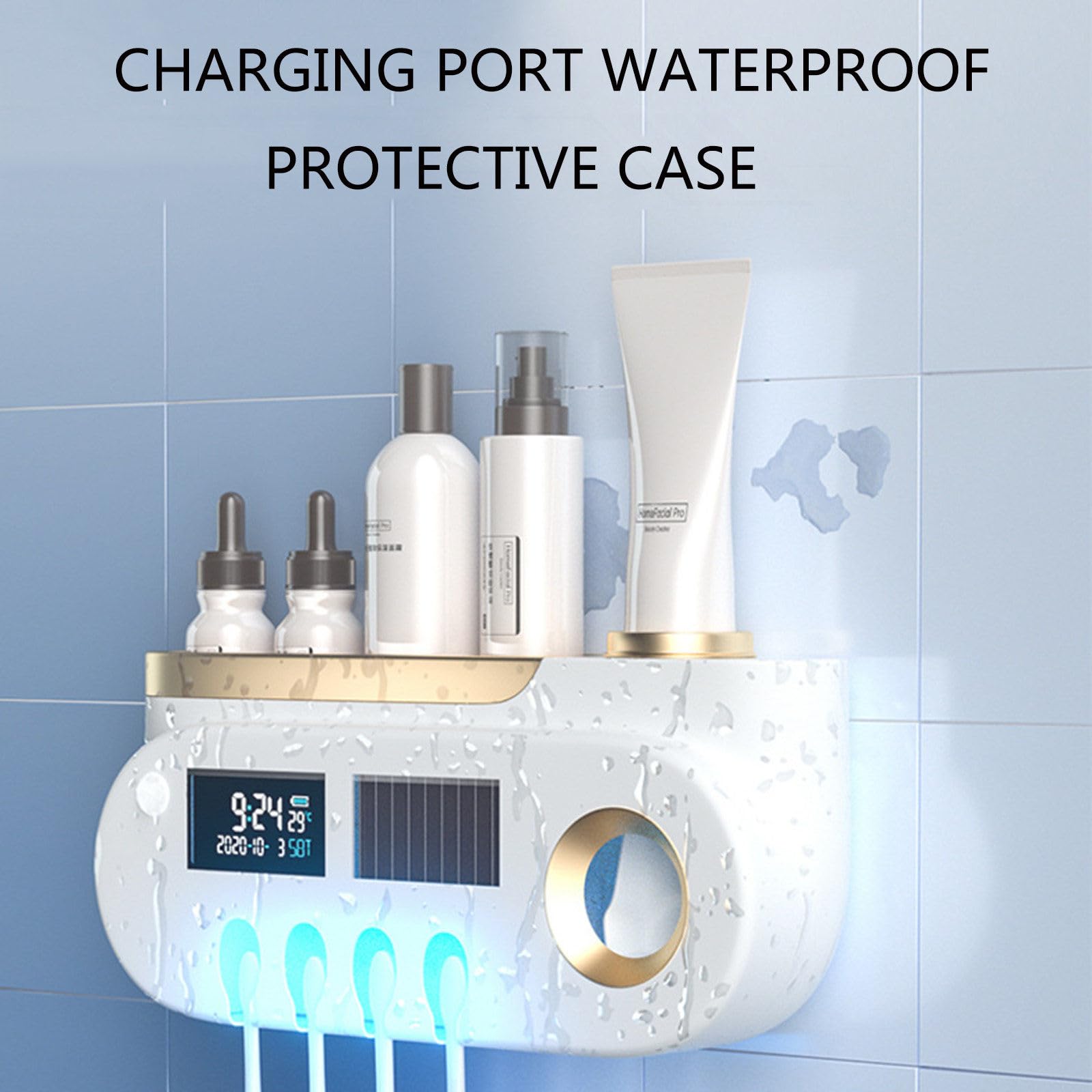 Smart Toothbrush Storage Rack Dispenser automatico di dentifricio in bagno,Gold