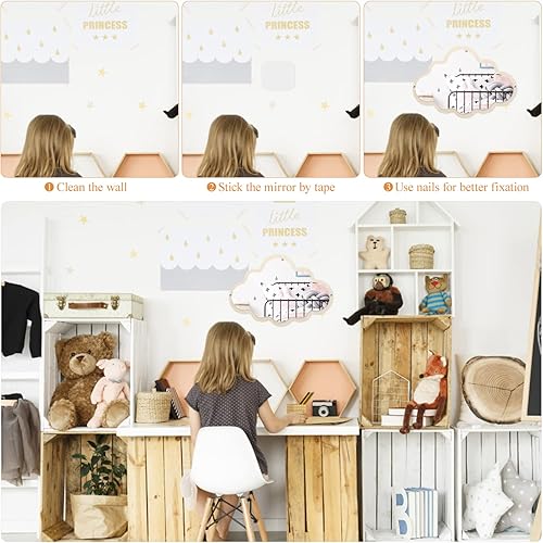 Miniatura 2 de Espejo decorativo con forma de nube, espejo en forma de nube, inastillable, espejo de pared, sin vidrio, espejo seguro para niñas, guardería,