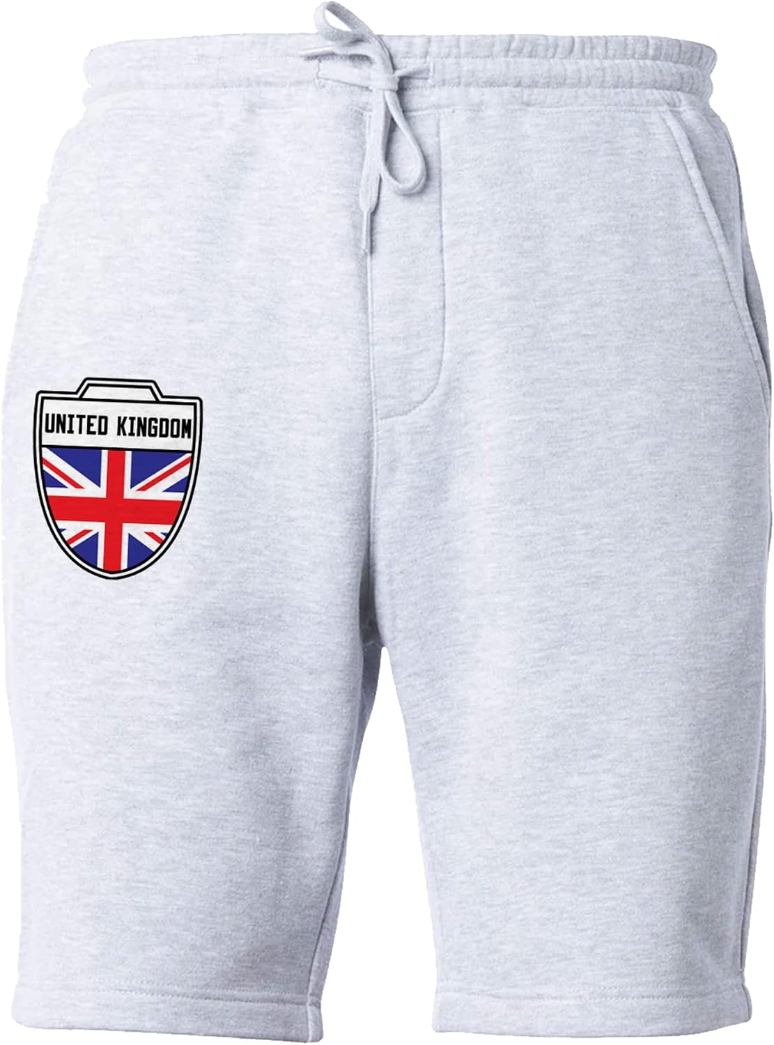 United Kingdom Crest - British National Soccer Cup Men's Drawstring Fleece Sweat Shorts (Medium, Light Gray)