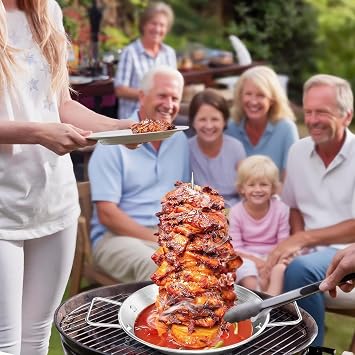 Vertical Grill Skewer Stainless Steel with Gyro Pan - Doner Kebab Maker for Oven Smoker BBQ - 2 Brushes & 3 Removable Spikes Included (8/10/12 inch)