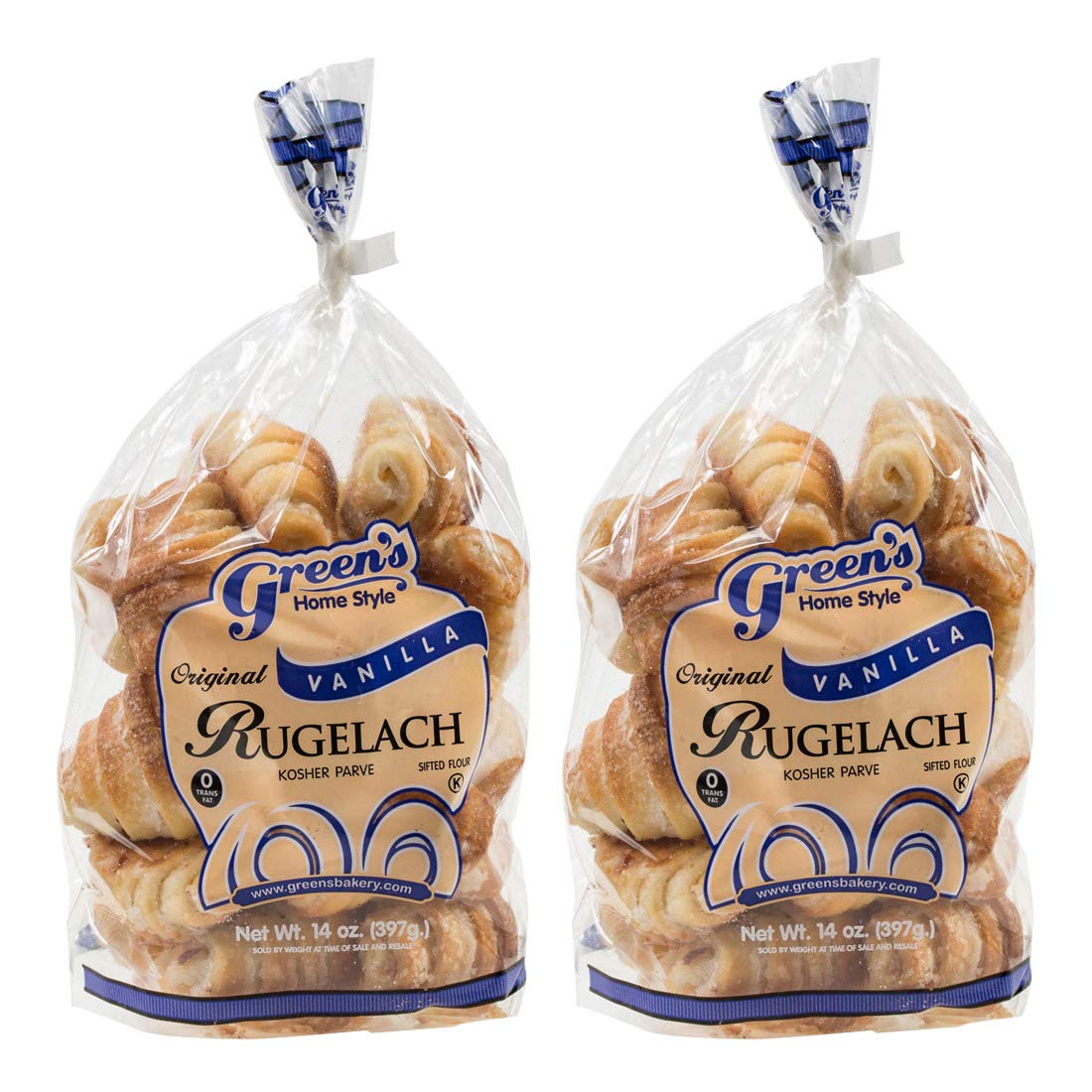 Green's Bakery Vanilla Rugelach Croissant, 2 Pack 14 oz. Fresh Bakery Food, Breakfast Pastery, Dairy and Nut Free, OK Certified Kosher and Pareve, Delicious Croissant for Holidays, Birthdays and Parties