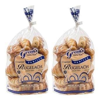 Greens Bakery Vanilla Rugelach Croissant, 2 Pack 14 oz. Fresh Bakery Food, Breakfast Pastery, Dairy and Nut Free, OK Certified Kosher and Pareve, Delicious Croissant for Holidays, Birthdays and Parties