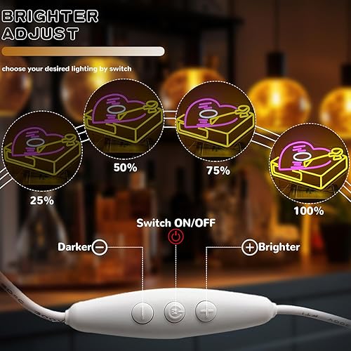 Miniatura 4 de Letrero de neón con forma de corazón retro para decoración de pared, disco de música, luz de neón, regulable, retro, para estudio de música,