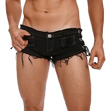 Men Sexy Jean Shorts Low Rise Ripped Booty Denim Shorts Cut Off Mini Short Jeans