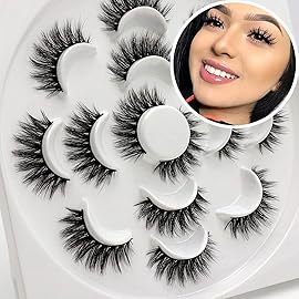 Veleasha Lashes 5D Faux Mink Lashes False Eyelashes Handmade Eye Lashes Wispy Fluffy Fake Lashes Dramatic Eyelashes Luxurious Volume Fake Eyelashes 7 Pairs Pack (5D09)