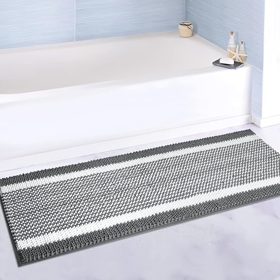 Abilliongo Grey Bath Mat Runner Chenille Bath Rug for