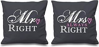 Mr Right Mrs Always Right Rose Housses de coussin 40,6 x 40,6 cm Couples Coussins Saint Valentin Anniversaire de mariage Chambre à coucher Coussin décoratif Maison