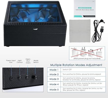 Watch Winder for Automatic Watches, Automatic Watches with Watches Storages, Automatic Watch Winder with Blue Backlight and Foam Pad, 4 Rotation Modes Rotating Watch Box