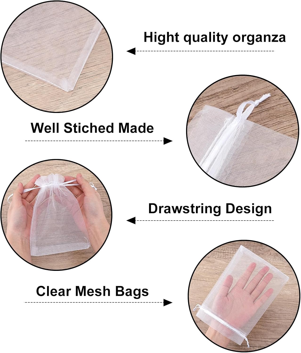 G2PLUS 25PCS White Organza Bags 5x7 inches, Sheer Mesh Jewelry Pouches, Organza Gift Bags with Drawstring for Candy, Jewelry, Wedding Party Favors - Image 3