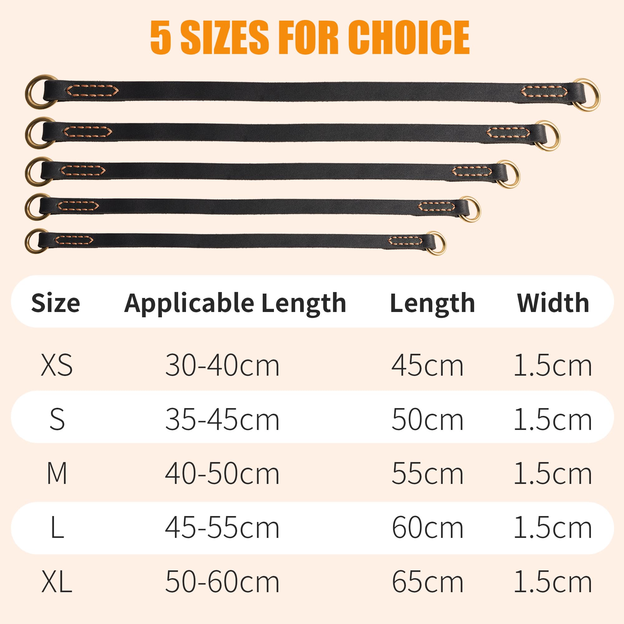 Collier pour Chien sans Traction en Cuir, pour Dresser et Promener Les Chiens, Cuir de Vachette Pleine Fleur sélectionné, Robuste, Confortable, Noir, Marron, Cinq Tailles différentes de 30 à 60 cm - 4