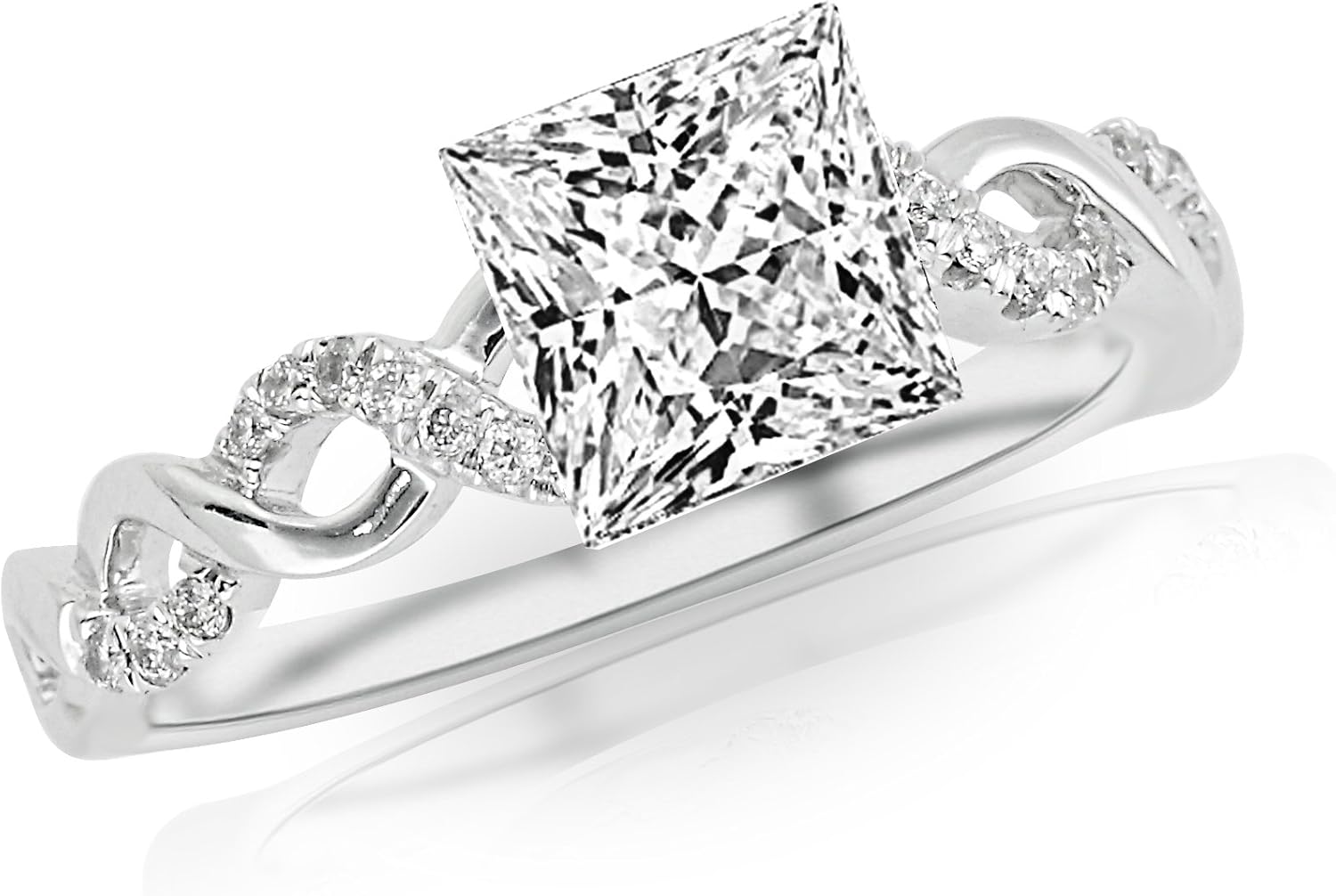 0.38 Carat Princess Cut Twisting Infinity Gold and Diamond Split Shank Pave Set Diamond Engagement Ring (D-E Color, VS2-SI1 Clarity)