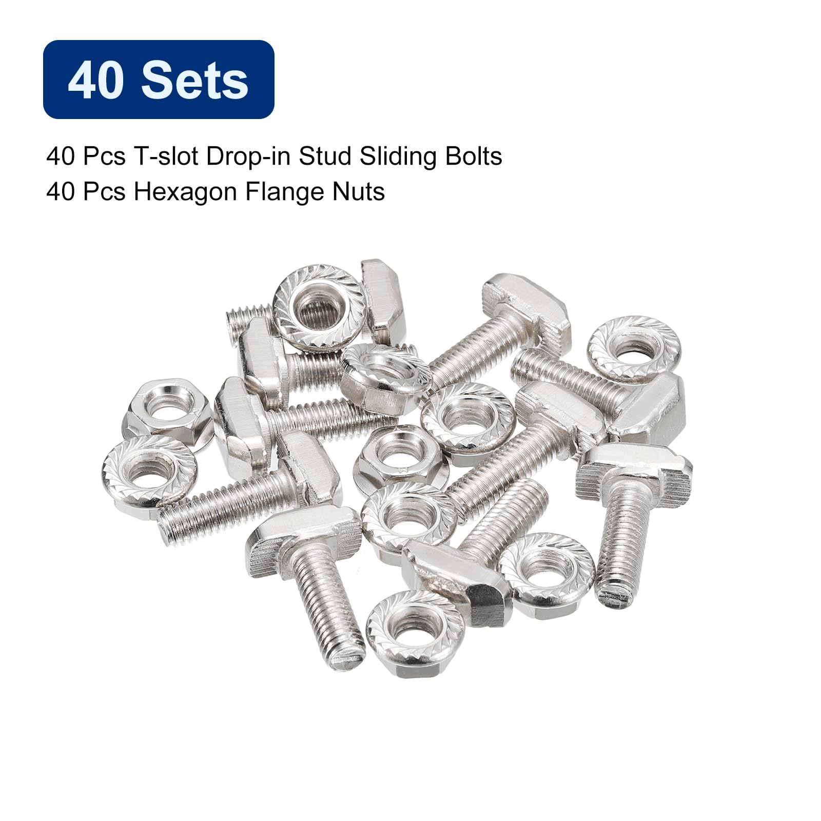QUARKZMAN Vis en T avec Boulon M6x20mm et Écrous à Bride Hexagonale M6, 40 Ensembles de Boulons en T à Tête de Marteau et Tige en T pour Profilé en Aluminium de Série 30