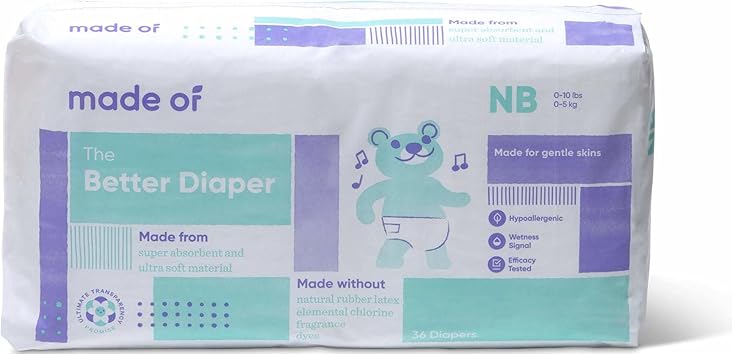The Better Baby Diapers - Hypoallergenic Diapers for Sensitive Skin, Unscented, 10 Hour Absorbency - Pediatrician and Dermatologist Tested - Size 0 36 Count