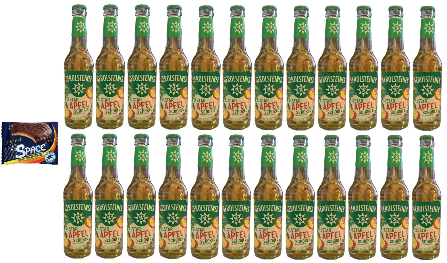 24 Flaschen Gerolsteiner Apfelschorle a 0,33 L inkl. MEHRWEGPFAND + Space Keks gratis a 45 g Von Onlineshop Bormann